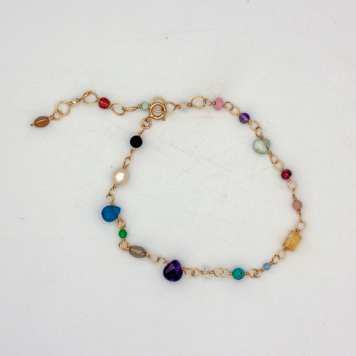 Multi Gemstone Beaded Candy Bracelet, Gold Filled