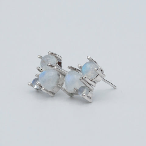 Rainbow Moonstone Cluster Sterling Silver Earrings
