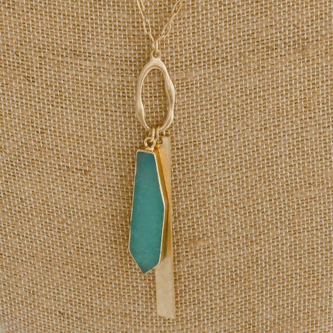 Turquoise Chalcedony Long Pendant Necklace