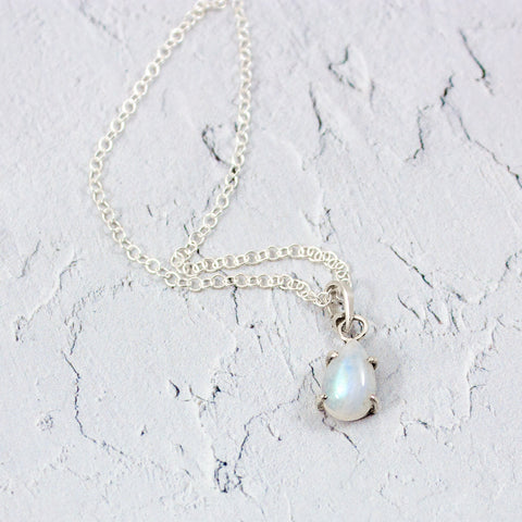 Rainbow Moonstone Pear Pendant Sterling Silver Necklace