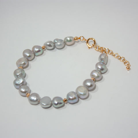 Gray Freshwater Pearl with Gold Bead Accents Bracelet
