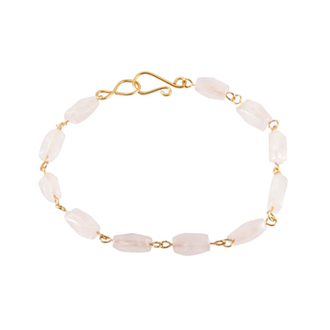 Rose Quartz Rectangular Gold Link Bracelet