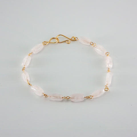 Rose Quartz Rectangular Gold Link Bracelet