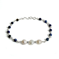 Lapis Lazuli and Freshwater Pearl Sterling Silver Chain Bracelet