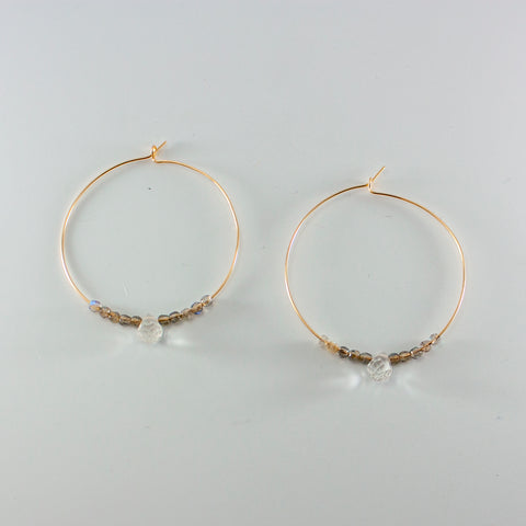 14k Gold Filled Labradorite & Quartz Beaded Hoop Earrings