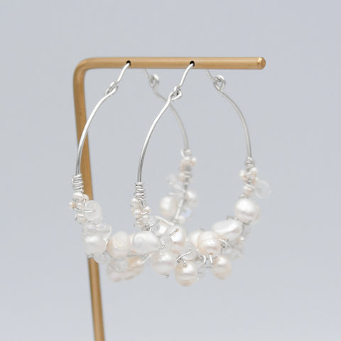 Bead Cluster Sterling Silver Hoop Earrings
