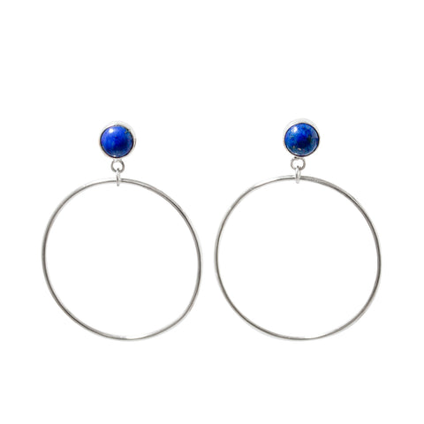 Lapis Lazuli Post Hoops Sterling Silver Earrings