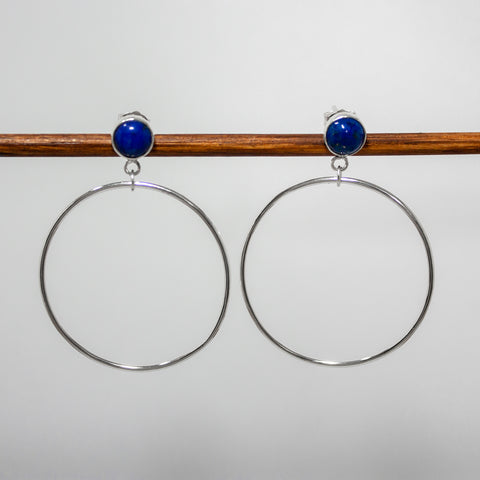 Lapis Lazuli Post Hoops Sterling Silver Earrings