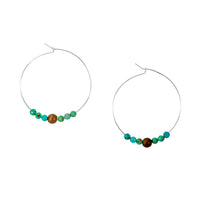 Turquoise and Hematite Sterling Silver Hoop Earrings