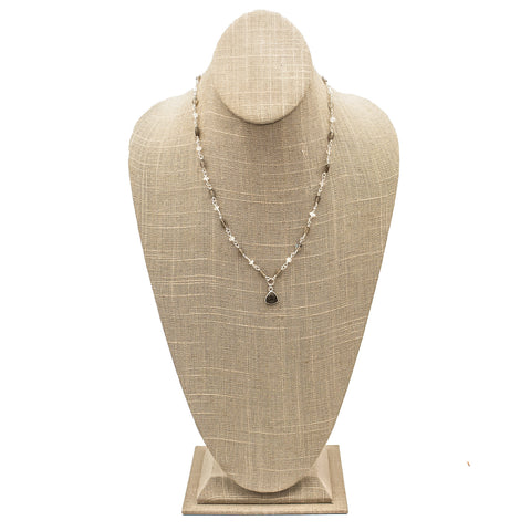 Labradorite and Moonstone Beaded Curb Chain Sterling Silver Necklace