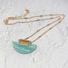 Amazonite Fan Pendant Gold Plated Necklace