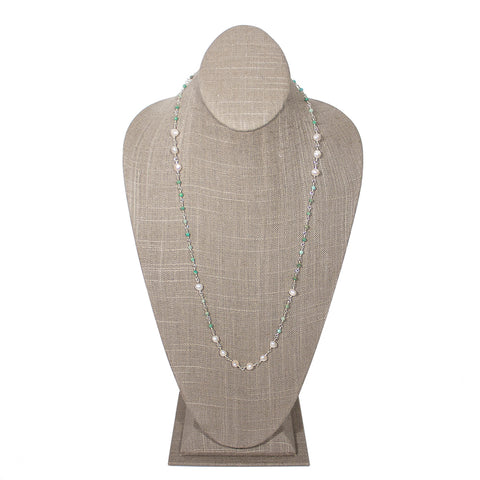 Amazonite & Freshwater Pearl Chain Sterling Silver Necklace