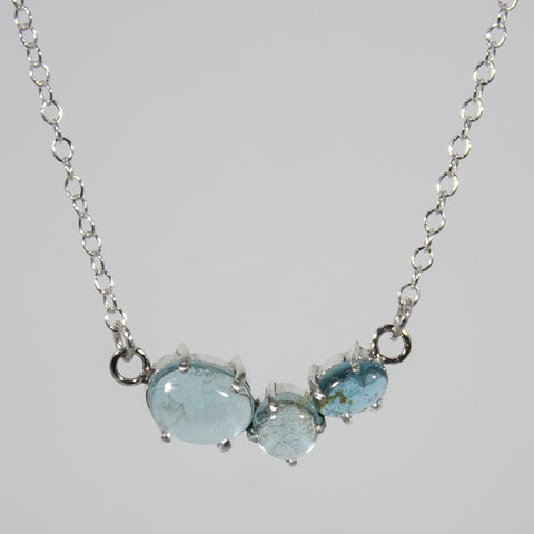 Aquamarine Claw Cluster Sterling Silver Necklace