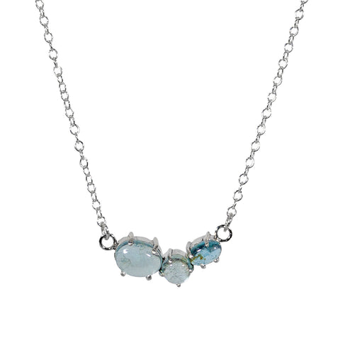 Aquamarine Claw Cluster Sterling Silver Necklace