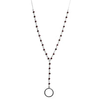 Garnet Chain Drop Circle Pendant Sterling Silver Necklace