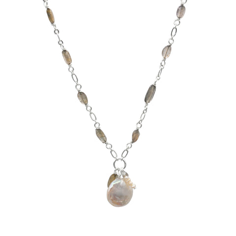 Pearl Pendant with Charm Labradorite Chain Necklace