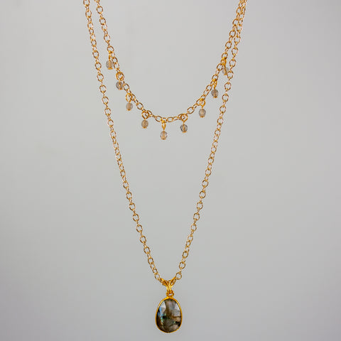 Labradorite Layered Pendant and Beads Necklace