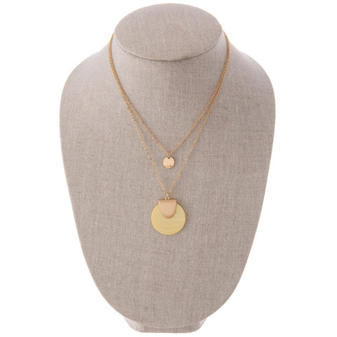 Yellow Shell Pendant Layered Gold Necklace