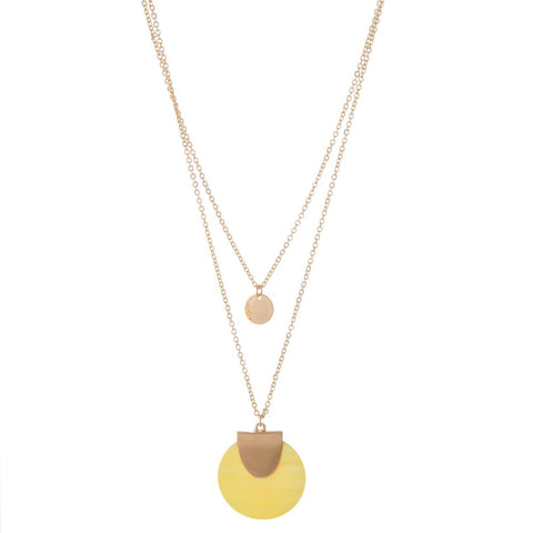 Yellow Shell Pendant Layered Gold Necklace