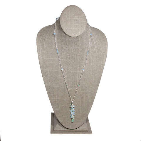 Frosty Opalite and Amazonite Drop Charm Necklace
