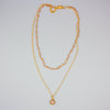 Peach Moonstone Pendant Layered Gold Necklace