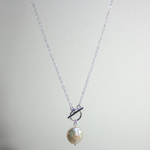 Toggle and Keshi Pearl Chain Sterling Silver Necklace