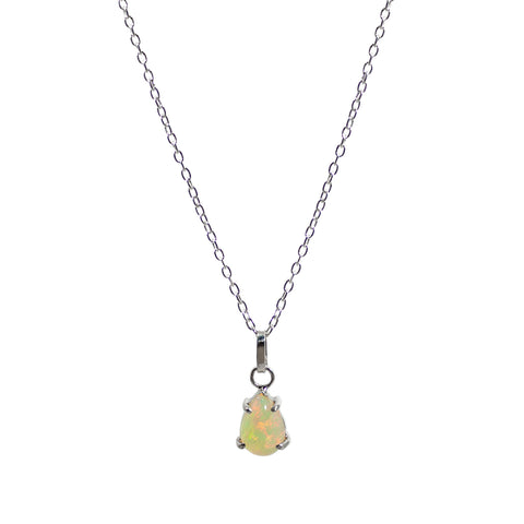 Ethiopian Opal Pear Sterling Silver Pendant Necklace