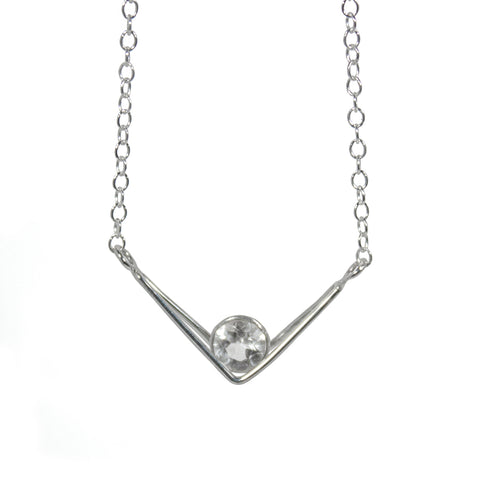 White Topaz Chevron Sterling Silver Necklace