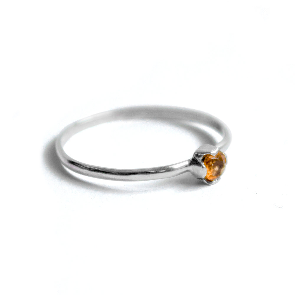 Delicate Rectangle Shape Citrine Stone Sterling Silver Ring, r520