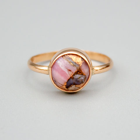 Pink Opal Copper Turquoise 14k Gold Filled Ring
