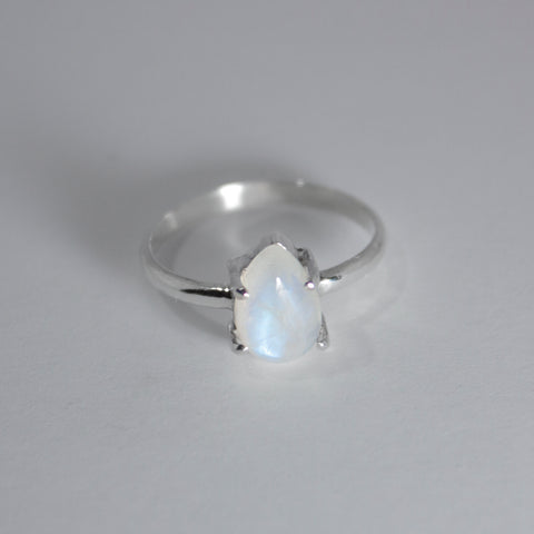 Rainbow Moonstone Pear Claw Sterling Silver Ring