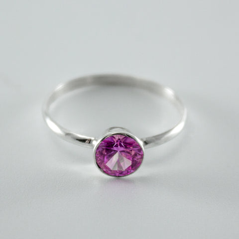 Pink Sapphire Bezel Sterling Silver Ring
