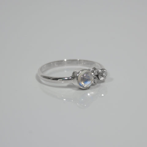 Rainbow Moonstone and Topaz Cluster Sterling Silver Ring
