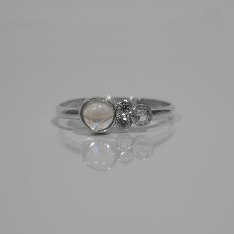 Rainbow Moonstone and Topaz Cluster Sterling Silver Ring