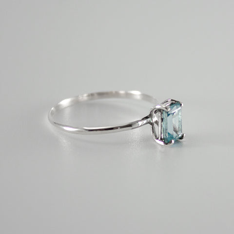 Sky Blue Topaz Four Prong Solitaire Sterling Silver Ring